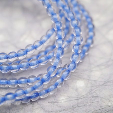 串装~透明染芯蓝色~迷你小圆珠捷克珠玻璃琉璃珠 4MM-7