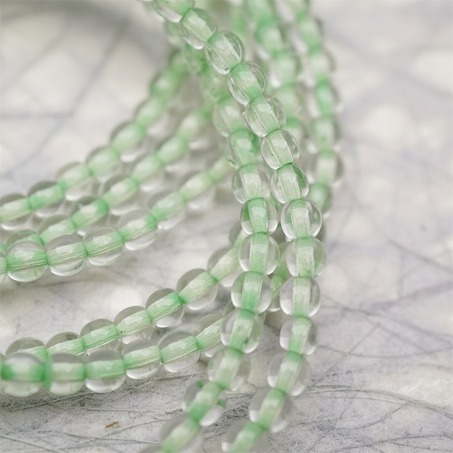 串装~透明染芯绿色~迷你小圆珠捷克珠玻璃琉璃珠 4MM-6