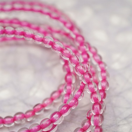 串装~透明染芯玫粉色~迷你小圆珠捷克珠玻璃琉璃珠 4MM-2