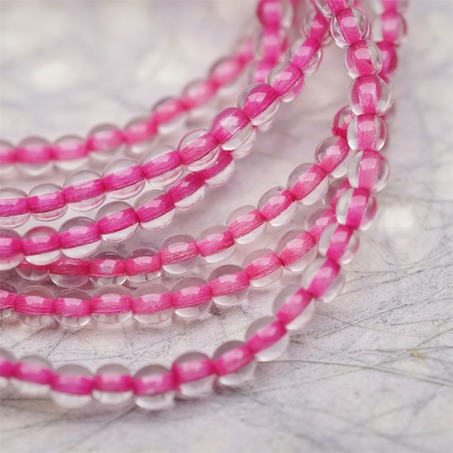 串装~透明染芯玫粉色~迷你小圆珠捷克珠玻璃琉璃珠 4MM