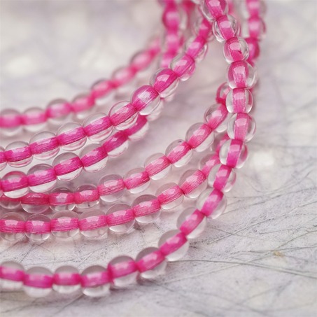 串装~透明染芯玫粉色~迷你小圆珠捷克珠玻璃琉璃珠 4MM-4