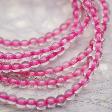 串装~透明染芯玫粉色~迷你小圆珠捷克珠玻璃琉璃珠 4MM-3