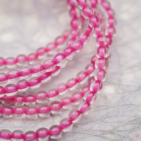 串装~透明染芯玫粉色~迷你小圆珠捷克珠玻璃琉璃珠 4MM-6