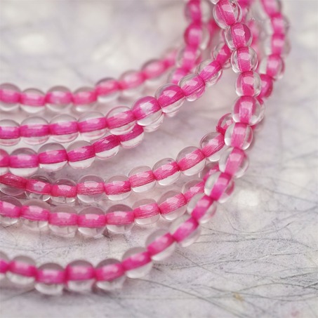 串装~透明染芯玫粉色~迷你小圆珠捷克珠玻璃琉璃珠 4MM-5