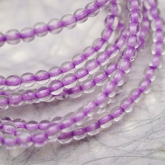 串装~透明染芯紫色~迷你小圆珠捷克珠玻璃琉璃珠 4MM
