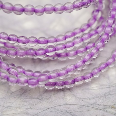 串装~透明染芯紫色~迷你小圆珠捷克珠玻璃琉璃珠 4MM-4