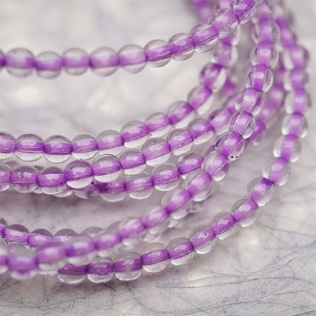 串装~透明染芯紫色~迷你小圆珠捷克珠玻璃琉璃珠 4MM-5