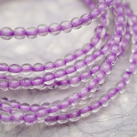 串装~透明染芯紫色~迷你小圆珠捷克珠玻璃琉璃珠 4MM-6