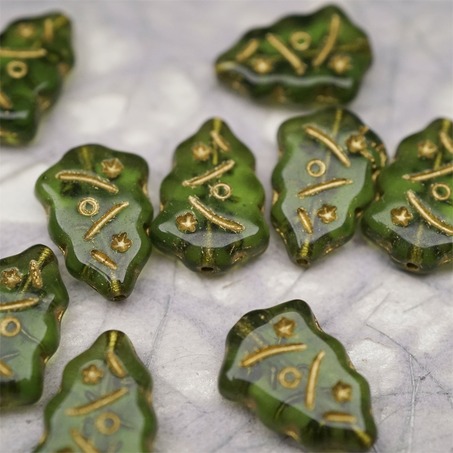 透明橄榄绿描金色~圣诞树捷克珠玻璃琉璃珠17X12MM-2