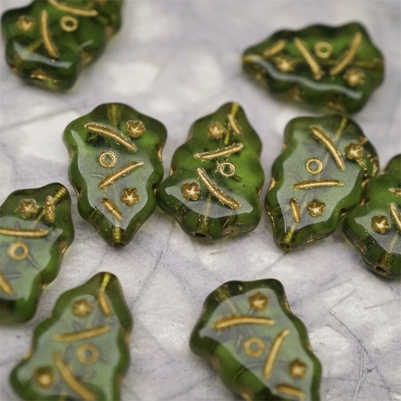 透明橄榄绿描金色~圣诞树捷克珠玻璃琉璃珠17X12MM-4