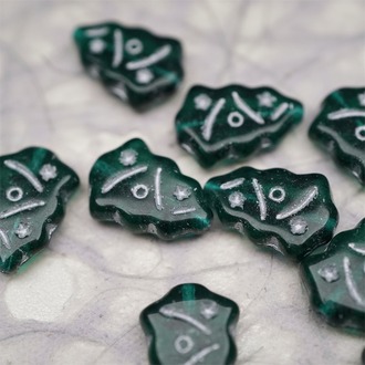 深祖母绿描银色~圣诞树捷克珠玻璃琉璃珠17X12MM