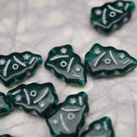 深祖母绿描银色~圣诞树捷克珠玻璃琉璃珠17X12MM-2