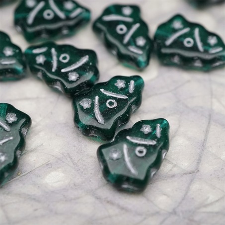 深祖母绿描银色~圣诞树捷克珠玻璃琉璃珠17X12MM-3