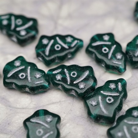 深祖母绿描银色~圣诞树捷克珠玻璃琉璃珠17X12MM-5