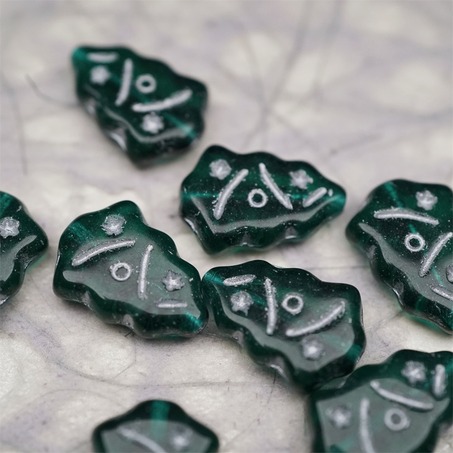 深祖母绿描银色~圣诞树捷克珠玻璃琉璃珠17X12MM-4