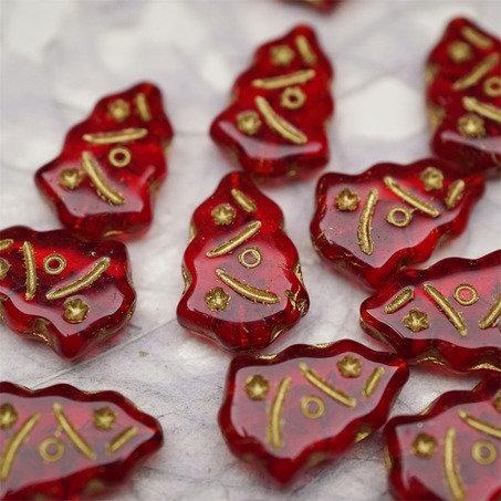 宝石红描金色~圣诞树捷克珠玻璃琉璃珠17X12MM-4