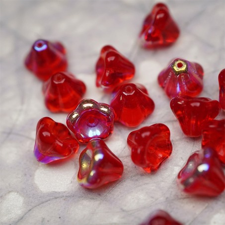 圣诞宝石红极光彩~莲雾捷克珠玻璃珠琉璃小花喇叭花 8X10MM