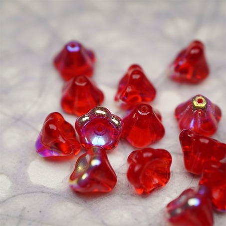 圣诞宝石红极光彩~莲雾捷克珠玻璃珠琉璃小花喇叭花 8X10MM-2