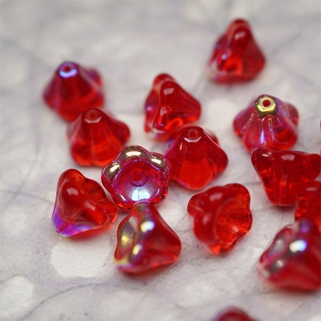 圣诞宝石红极光彩~莲雾捷克珠玻璃珠琉璃小花喇叭花 8X10MM-4