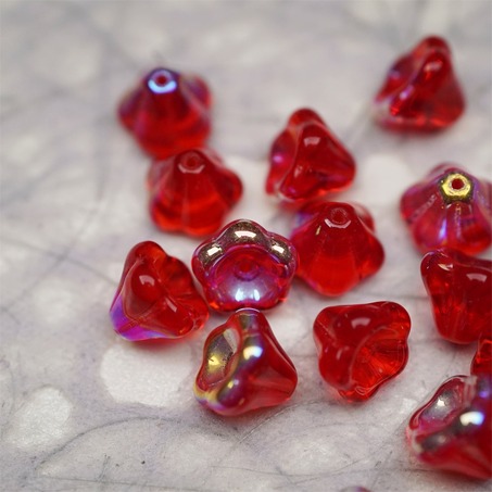 圣诞宝石红极光彩~莲雾捷克珠玻璃珠琉璃小花喇叭花 8X10MM-3