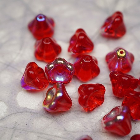 圣诞宝石红极光彩~莲雾捷克珠玻璃珠琉璃小花喇叭花 8X10MM-5