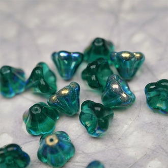 圣诞树绿极光彩~莲雾捷克珠玻璃珠琉璃小花喇叭花 8X10MM