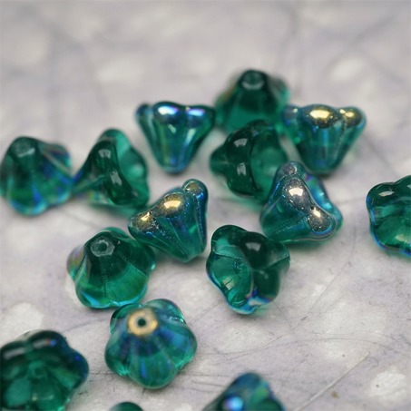 圣诞树绿极光彩~莲雾捷克珠玻璃珠琉璃小花喇叭花 8X10MM-3