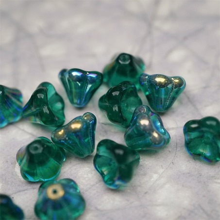 圣诞树绿极光彩~莲雾捷克珠玻璃珠琉璃小花喇叭花 8X10MM-2