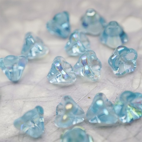 透感水色蓝极光彩~莲雾捷克珠玻璃珠琉璃小花喇叭花 8X10MM