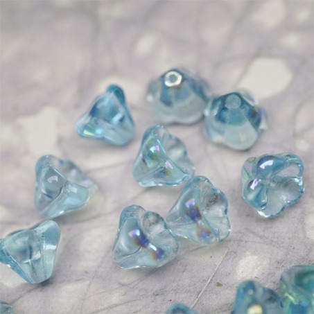透感水色蓝极光彩~莲雾捷克珠玻璃珠琉璃小花喇叭花 8X10MM-2