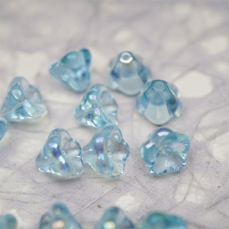 透感水色蓝极光彩~莲雾捷克珠玻璃珠琉璃小花喇叭花 8X10MM-4