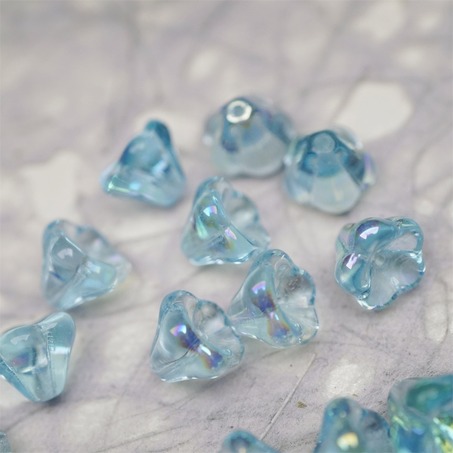 透感水色蓝极光彩~莲雾捷克珠玻璃珠琉璃小花喇叭花 8X10MM-3