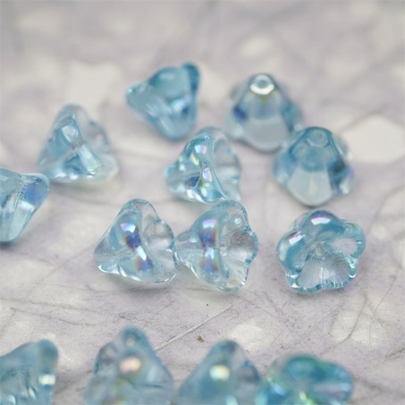 透感水色蓝极光彩~莲雾捷克珠玻璃珠琉璃小花喇叭花 8X10MM-6