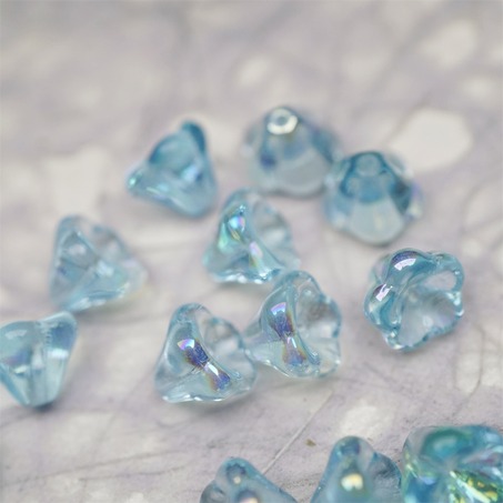 透感水色蓝极光彩~莲雾捷克珠玻璃珠琉璃小花喇叭花 8X10MM-5