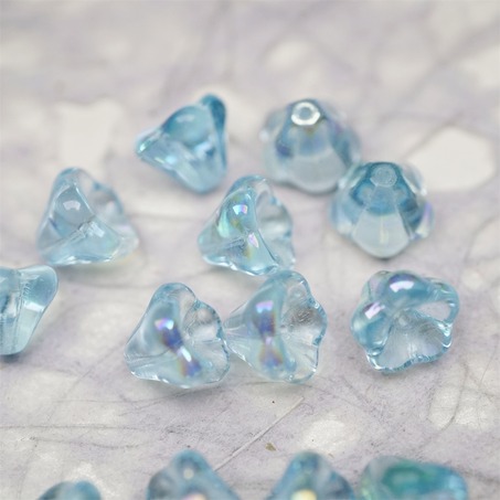 透感水色蓝极光彩~莲雾捷克珠玻璃珠琉璃小花喇叭花 8X10MM-7