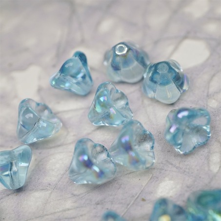透感水色蓝极光彩~莲雾捷克珠玻璃珠琉璃小花喇叭花 8X10MM-8