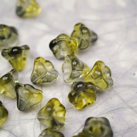 透感水彩水墨黄晕染渐变~莲雾捷克珠玻璃珠琉璃小花喇叭花 8X10MM-2