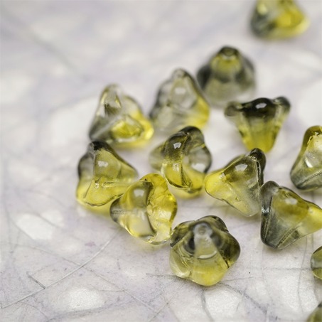 透感水彩水墨黄晕染渐变~莲雾捷克珠玻璃珠琉璃小花喇叭花 8X10MM-4