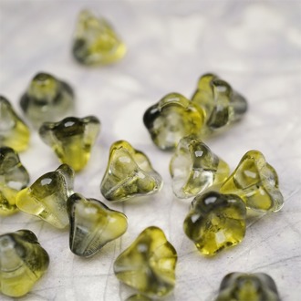 透感水彩水墨黄晕染渐变~莲雾捷克珠玻璃珠琉璃小花喇叭花 8X10MM