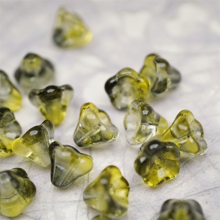 透感水彩水墨黄晕染渐变~莲雾捷克珠玻璃珠琉璃小花喇叭花 8X10MM