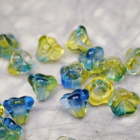 水彩感黄绿蓝渐变色~莲雾捷克珠玻璃珠琉璃小花喇叭花 8X10MM-3