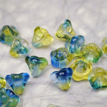 水彩感黄绿蓝渐变色~莲雾捷克珠玻璃珠琉璃小花喇叭花 8X10MM-5