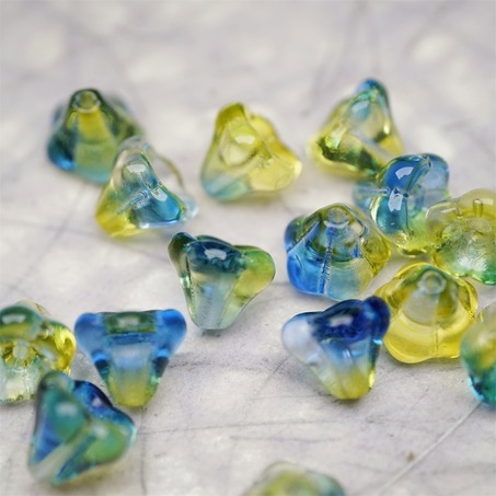 水彩感黄绿蓝渐变色~莲雾捷克珠玻璃珠琉璃小花喇叭花 8X10MM-6