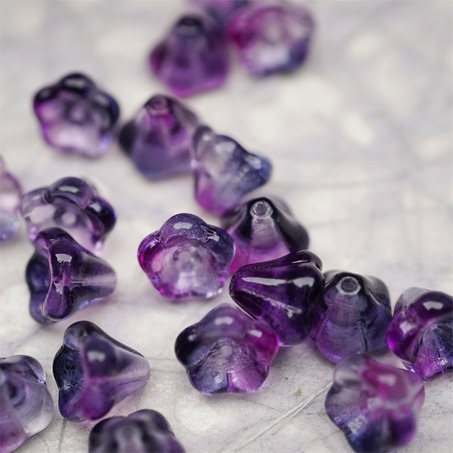 透感紫色系水彩感~莲雾捷克珠玻璃珠琉璃小花喇叭花 8X10MM-2