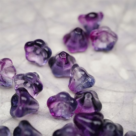 透感紫色系水彩感~莲雾捷克珠玻璃珠琉璃小花喇叭花 8X10MM-1