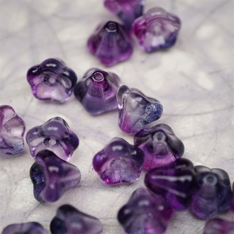 透感紫色系水彩感~莲雾捷克珠玻璃珠琉璃小花喇叭花 8X10MM
