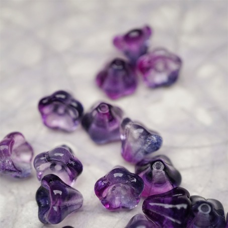 透感紫色系水彩感~莲雾捷克珠玻璃珠琉璃小花喇叭花 8X10MM-3