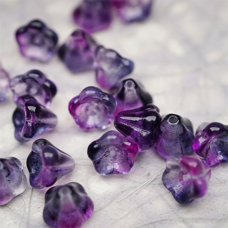 透感紫色系水彩感~莲雾捷克珠玻璃珠琉璃小花喇叭花 8X10MM-5