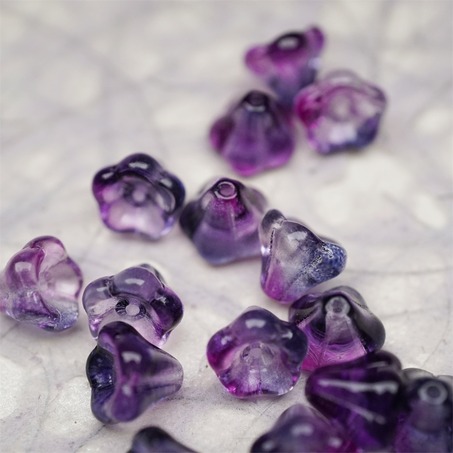 透感紫色系水彩感~莲雾捷克珠玻璃珠琉璃小花喇叭花 8X10MM-6