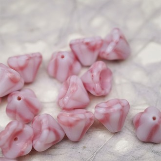 粉白条纹mix奶乖配色~莲雾捷克珠玻璃珠琉璃小花喇叭花 8X10MM